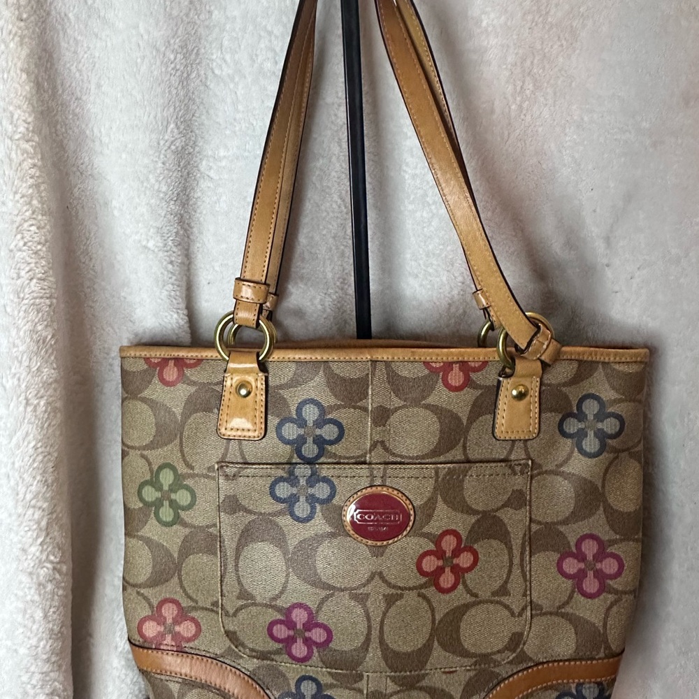 Coach Floral Signature Canvas Tote - Tan and Multicolor